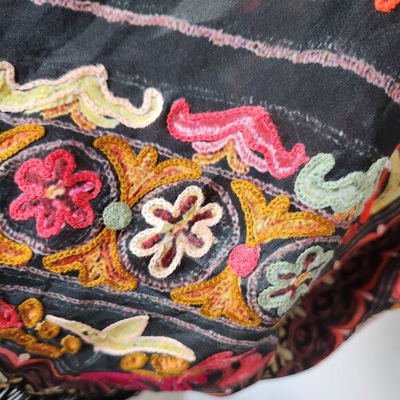 Hemant & Nandita Silk Embroidered Coin Fringe Boho Kimono Cover-Up Multicolor - Picture 10 of 15